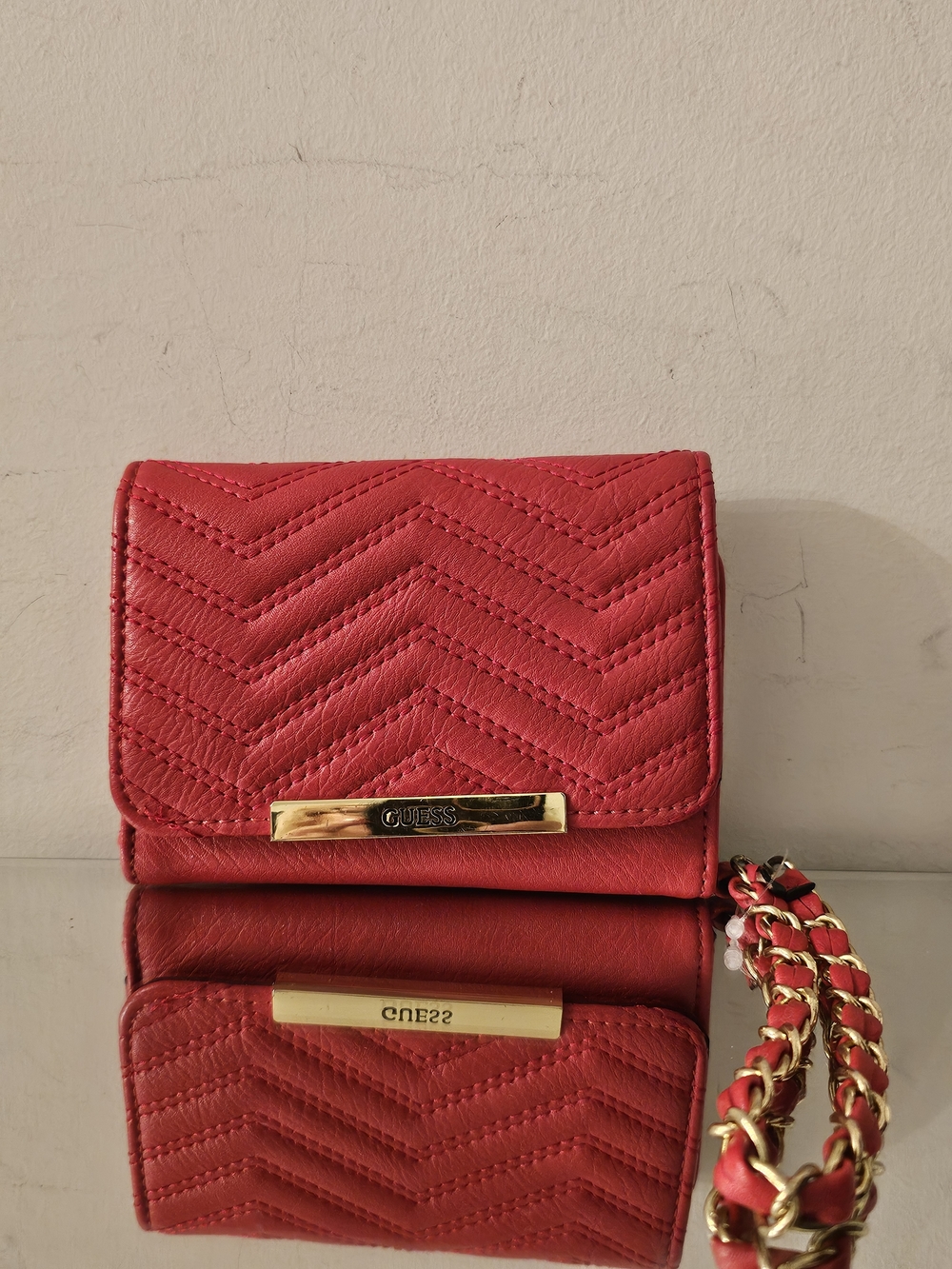 GUESS Red Quilted Crossbody Wallet